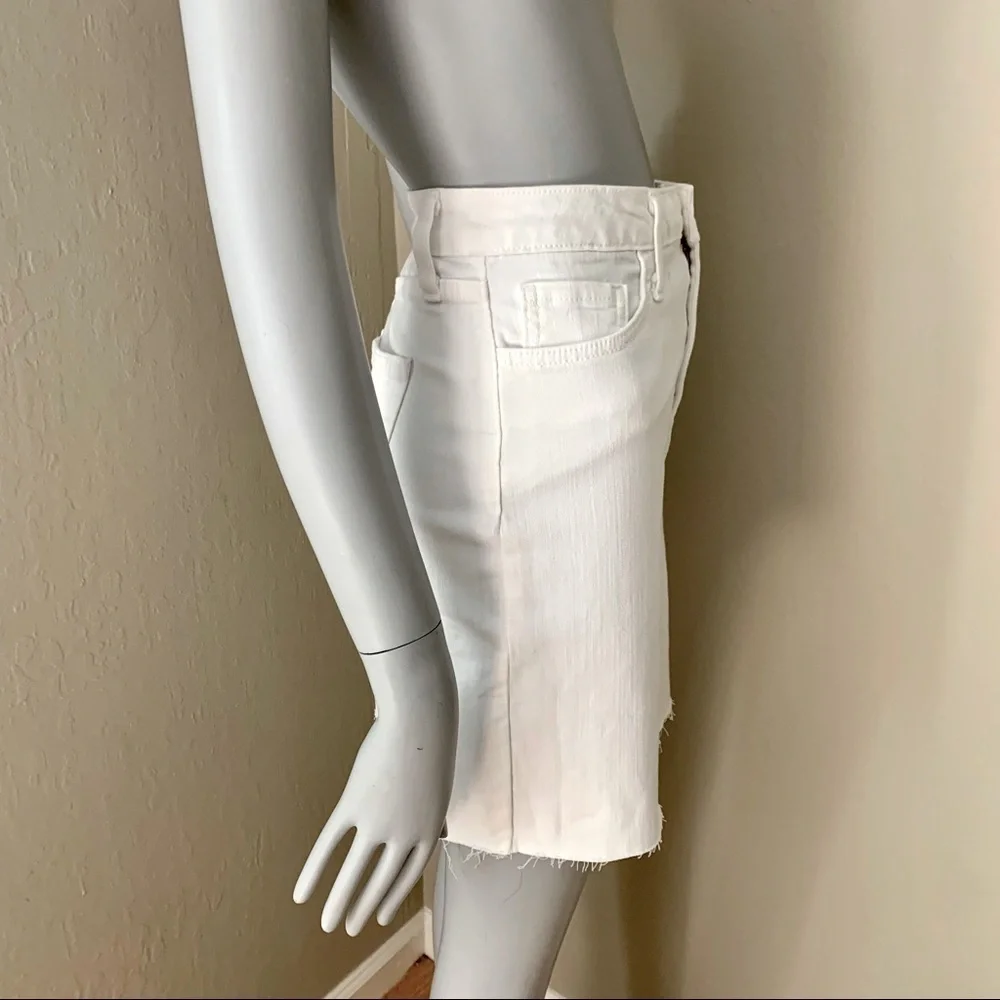 JUST BLACK White Denim Stretch Cotton Raw Hem Skirt Style # CD132K Size Small - Picture 9 of 16